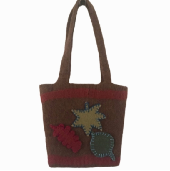 Tabask Felt Wool Tote Bag Fall leaves Handcrafted - Picture 2 of 13